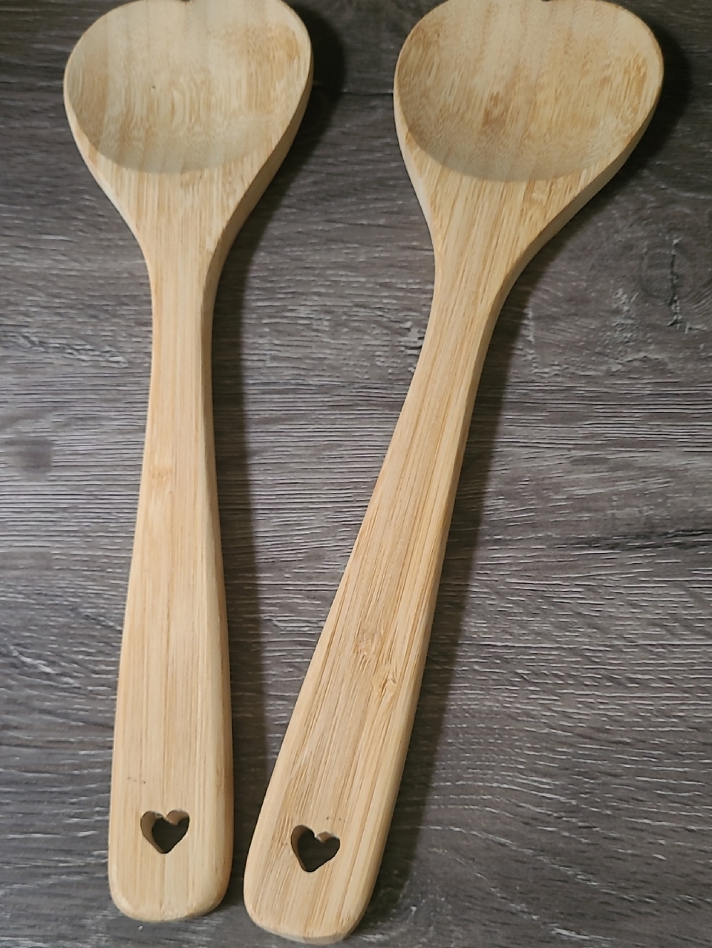 Set of 2 Bamboo Heart-Handle Spoons - Natural Wood